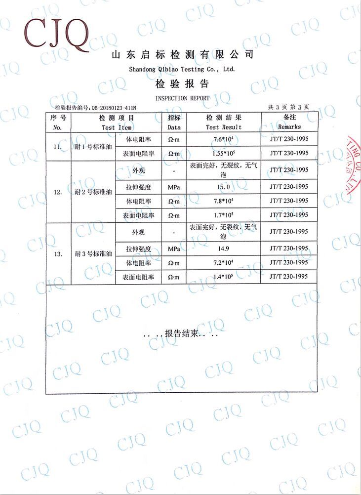 2018年HTY1250型静电拖地带检验报告